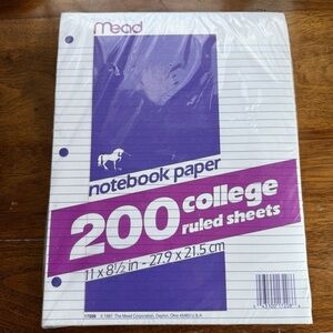 Vintage Mead College Ruled Notebook Paper 11 X 8 1/2 200 Sheets 1987 Pre Punched